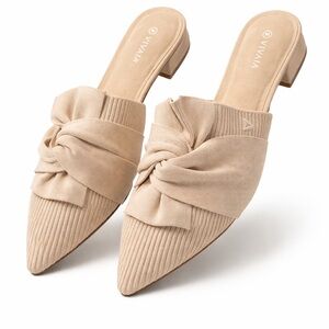 New with Box! $139 VIVAIA Women's Tan Knotted Mules sz 41 /9